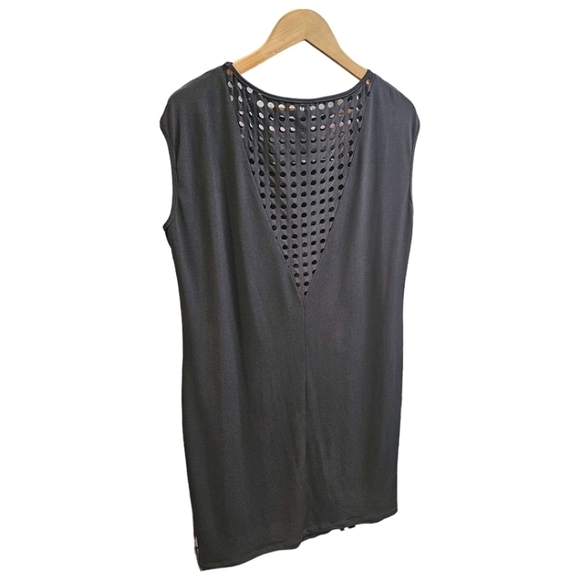 Clara Sunwoo Black Laser Cut Sleeveless Midi Shift Dress Size Medium Stretchy - Picture 4 of 9
